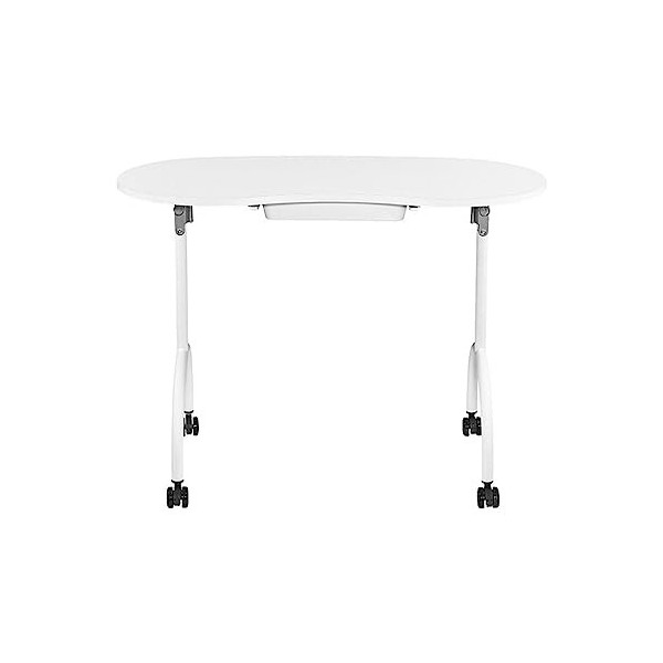 Table de Manucure Blanche Portable Bureau de Technicien Pliable avec Roues Verrouillables Mobilier pour Salon de Beauté Et de