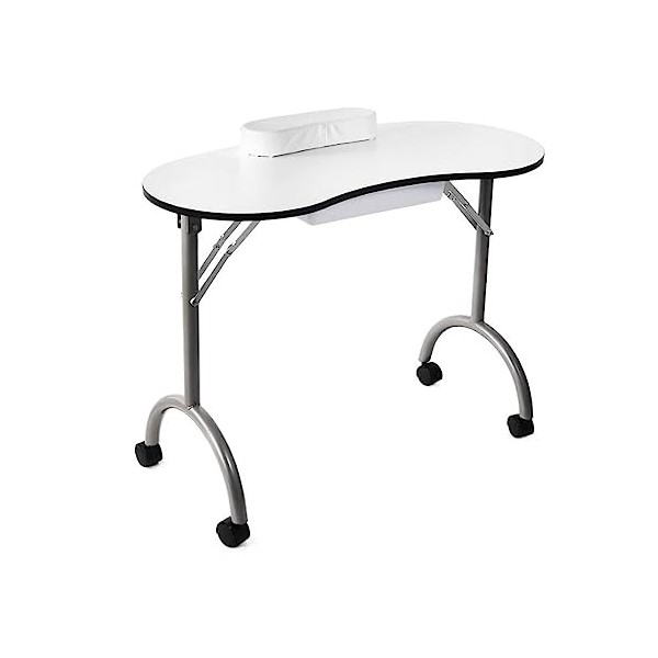 Homgoday Table pliante pour manucure avec roulettes blanches, table