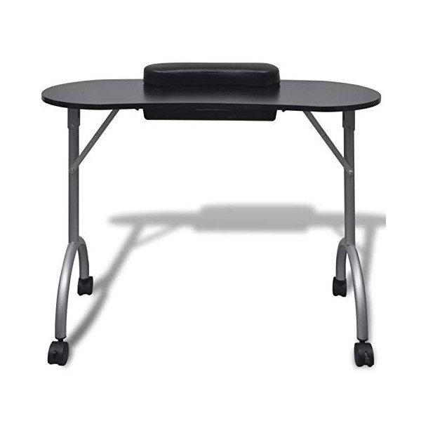 Homgoday Table pliante pour manucure avec roues noir, table de salon, table de salon, table de bureau, chambre à coucher, jar
