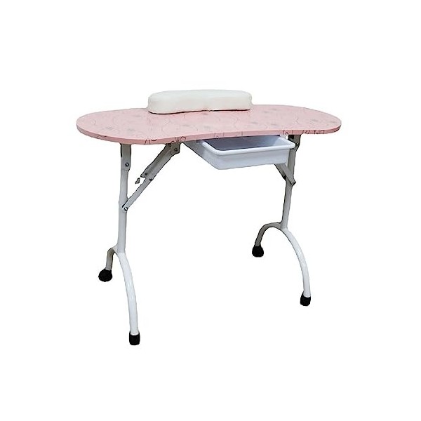 Table de Manucure Rose avec Tiroir Table de Manucure Mobile et Pliable pour Salon de Beauté à Domicile