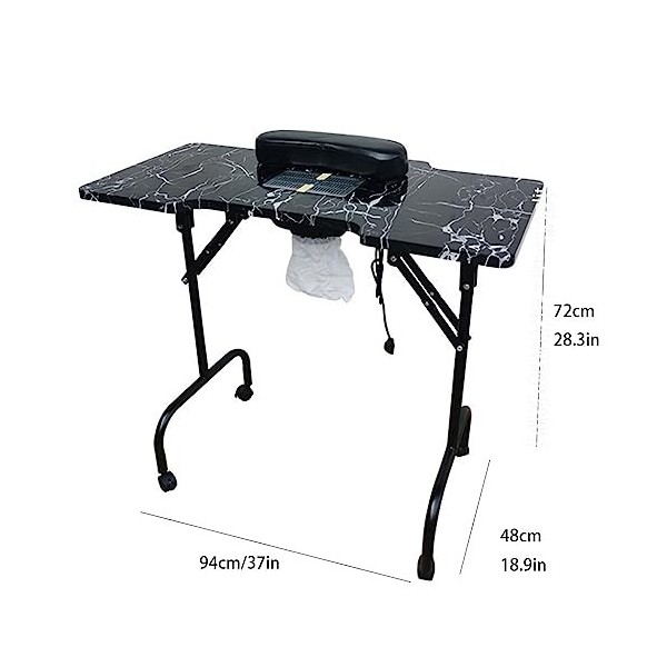 Table à Ongles Pliante à roulettes Verrouillables avec Sac de Transport Convient pour Les Stations de Travail des Techniciens