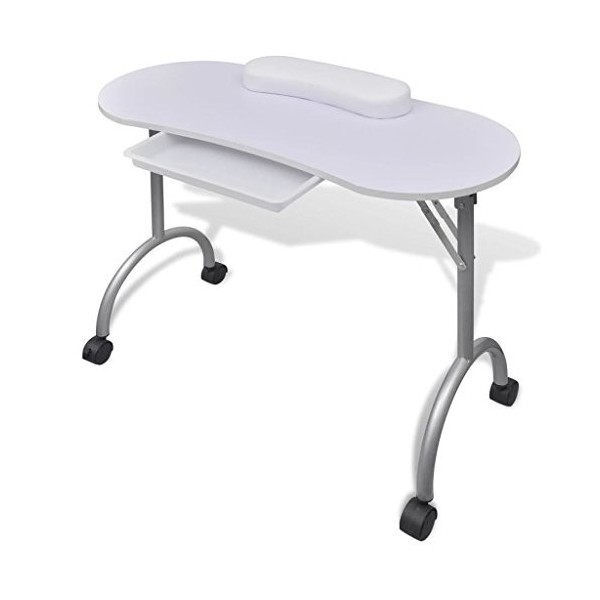Chusui Table Manucure,Table Manucure Pliante,Table Onglerie Professionnel,Table à manucure Pliable avec roulettes Blanc