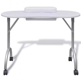 Table de Manucure à Roulettes, Table de Manucure Pliable avec Tiroir et Coussin de Poignet pour Salon de Beauté, Capacité de 