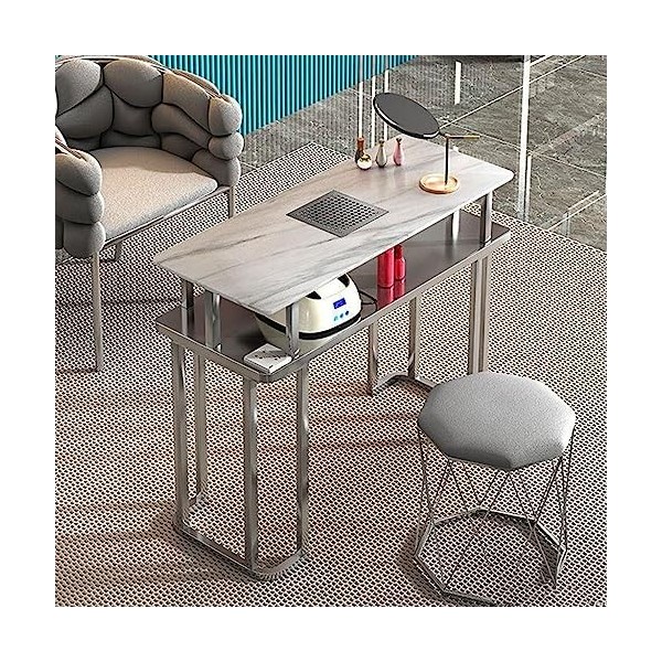 Table de Manucure Portable Multifonctionnelle Table de Rangement Ouverte à Double Couche Bureau de Travail pour Salon de Beau