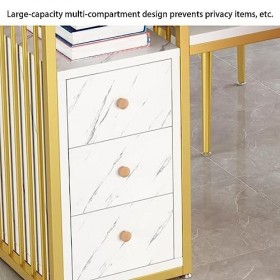 TeMkin Table de Manucure Double Couche en Marbre Blanc, Meuble de Rangement Décoratif pour Le Salon de Beauté et de Spa