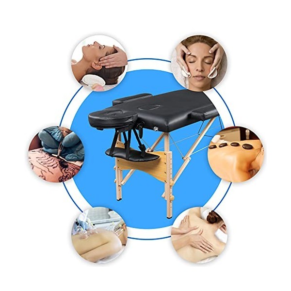 Alightup Table de Massage Pliante Professionnel en Bois, Lit Cosmétique 2 Sections Massage Portable Ergonomique, Noir