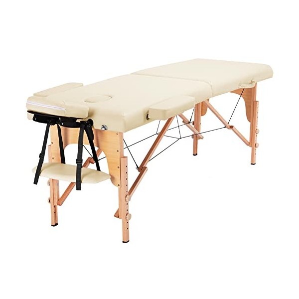 Abician Table de Massage Pliante en Bois et Similicuir Lit de Massage de 2 Sections Réglable en Hauteur avec Housse de Transp