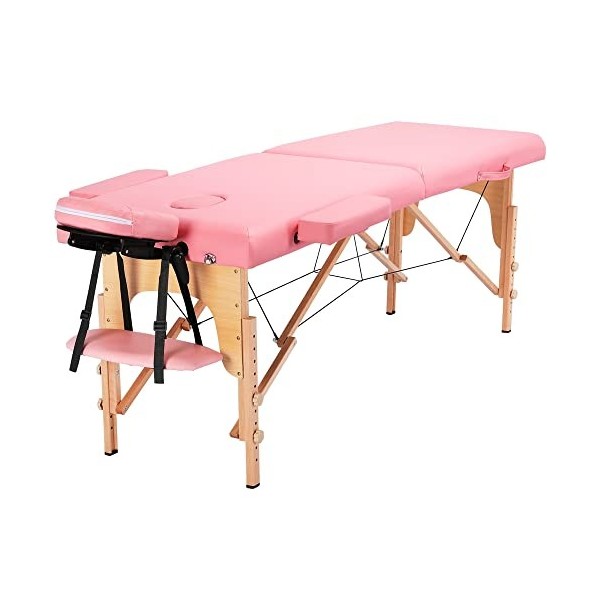 Abician Table de Massage Pliante en Bois et Similicuir Lit de Massage de 2 Sections Réglable en Hauteur avec Housse de Transp