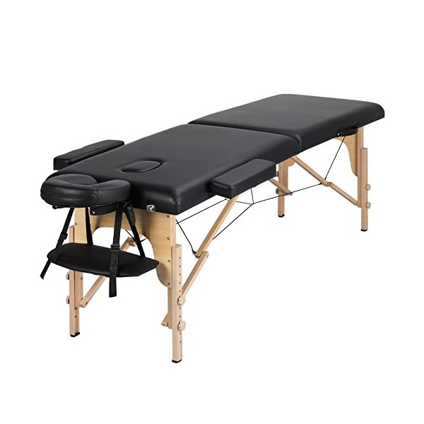 Abician Table de Massage Pliante en Bois et Similicuir Lit de Massage de 2 Sections Réglable en Hauteur avec Housse de Transp