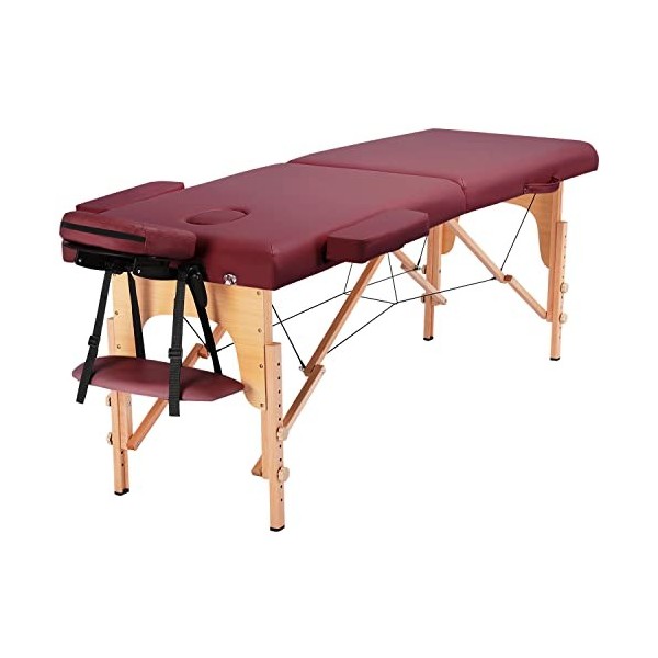 Abician Table de Massage Pliante en Bois et Similicuir Lit de Massage de 2 Sections Réglable en Hauteur avec Housse de Transp