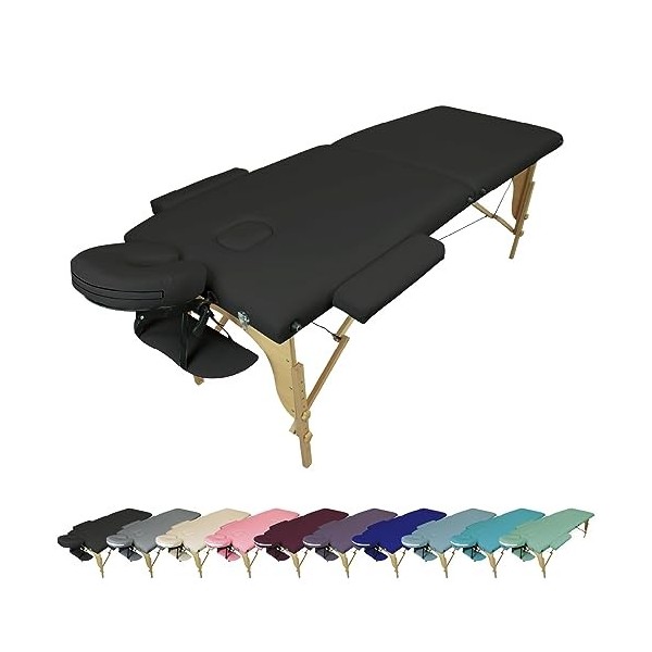 Vivezen - Table de Massage Pliante 2 Zones en Bois avec Panneau Reiki + Accessoires et Housse de Transport - Plusieurs Colori