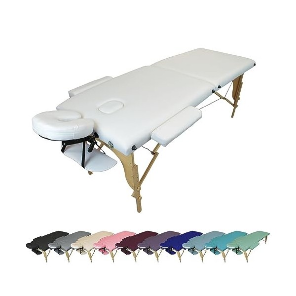 Vivezen - Table de Massage Pliante 2 Zones en Bois avec Panneau Reiki + Accessoires et Housse de Transport - Plusieurs Colori