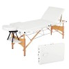 Meerveil Table de Massage, Pliante de 3 Sections Lit Cosmétique Pliante en Bois, avec l’Appui-Tête Amovible, Accoudoirs Régla