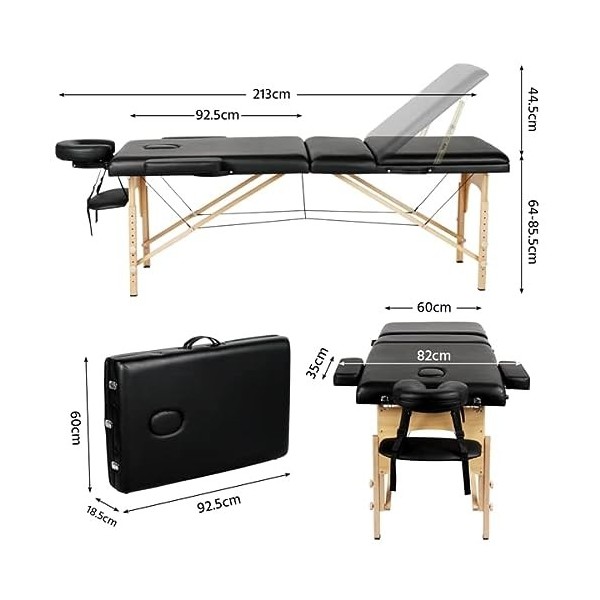 Yaheetech Table de Massage Pliable Lit de Massage 3 Zones Professionnelle Portable Charge 250 kg Hauteur réglable 213 x 82 cm