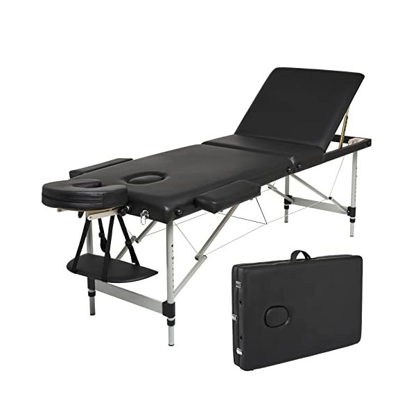 Meerveil Table de Massage Pliante, Lit Cosmétique Pliante Aluminium Professionnel, Lit de Massage Portable, avec Housse de Tr