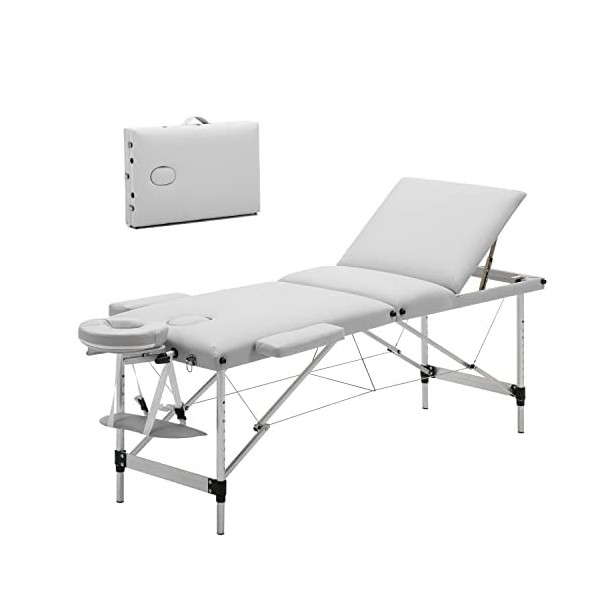Meerveil Table de Massage Pliante, Lit Cosmétique Pliante Aluminium Professionnel, Lit de Massage Portable, avec Housse de Tr
