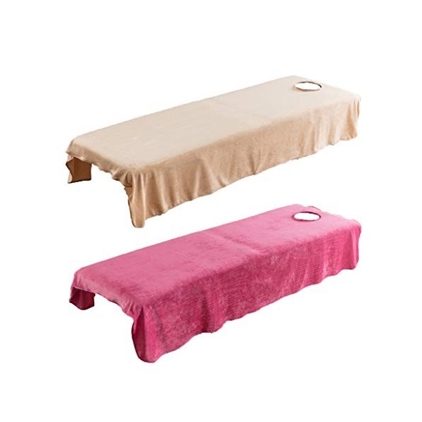 perfk 2pcs Drap de Lit Housse Spa Massage Traitement Table de Lit Drap Housse de de Massage/Camel + Rose