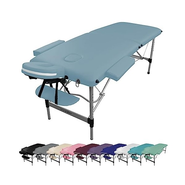 Vivezen - Table de Massage Pliante 2 Zones en Aluminium + Accessoires et Housse de Transport - Plusieurs Coloris