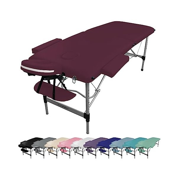 Vivezen - Table de Massage Pliante 2 Zones en Aluminium + Accessoires et Housse de Transport - Plusieurs Coloris