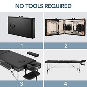 Table de Massage Pliante Professionnelle - Lit de Massage Portable à 3 Sections avec Pieds en Aluminium, Accessoires Amovible