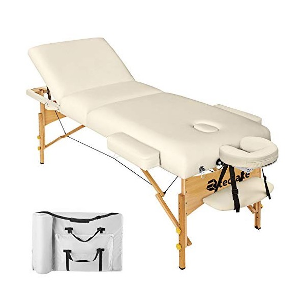 TecTake Table Lit de Massage Pliante Portable - diverses Couleurs au Choix Beige 