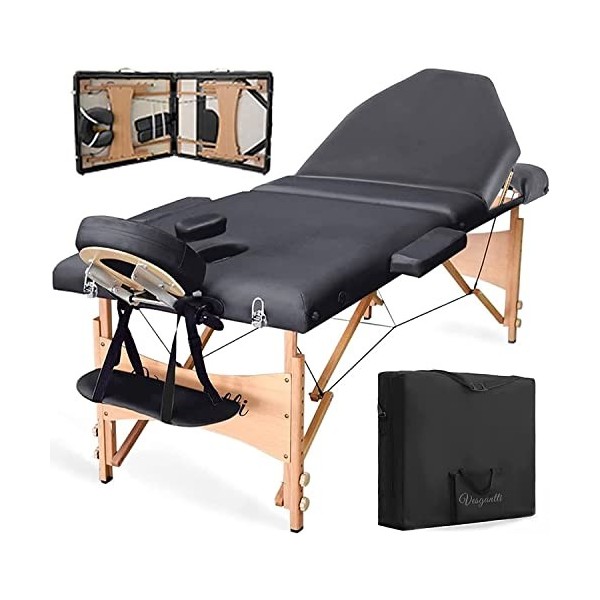 Vesgantti Table de Massage Pliante Bois 3 Sections Lit de Massage Professionnel lit Cosmétique Esthetique Hauteur Réglable 21