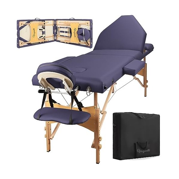 Vesgantti Table de Massage Pliante Bois 3 Sections Lit de Massage Professionnel lit Cosmétique Esthetique Hauteur Réglable 21