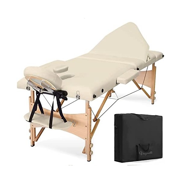 Vesgantti Table de Massage Pliante Bois 3 Sections Lit de Massage Professionnel lit Cosmétique Esthetique Hauteur Réglable 21