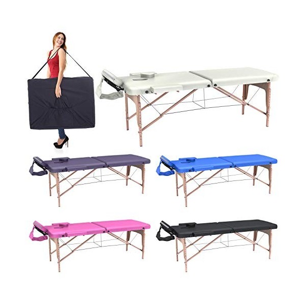 Fenixshop24 - Table de Massage Professionnelle 2 Zone en Bois de hêtre Pliable et transportable Hauteur réglable Compris Sac 