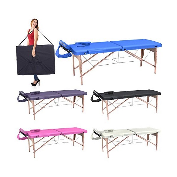 Fenixshop24 - Table de Massage Professionnelle 2 Zone en Bois de hêtre Pliable et transportable Hauteur réglable Compris Sac 