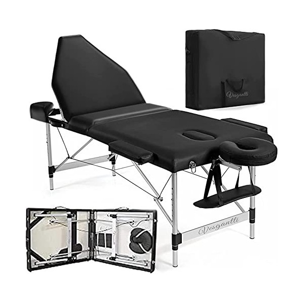 Vesgantti Table de Massage Pliante Portable Aluminium 3 Zones Lit Esthetique Professionnel Pliable Hauteur Réglable avec Hous