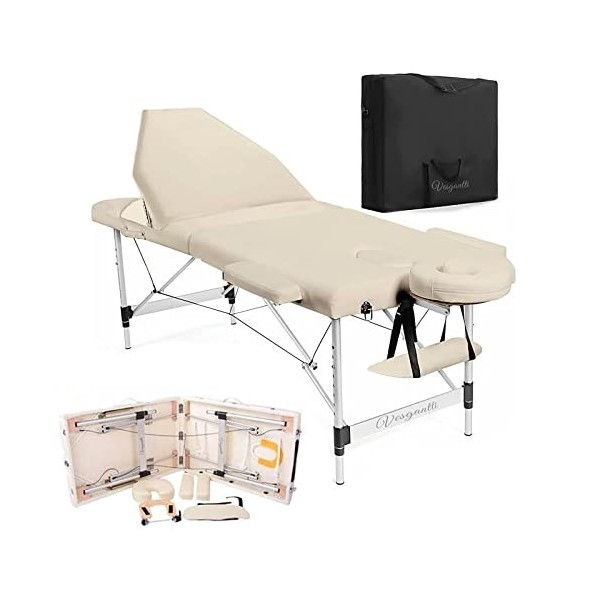 Vesgantti Table de Massage Pliante Portable Aluminium 3 Zones Lit Esthetique Professionnel Pliable Hauteur Réglable avec Hous