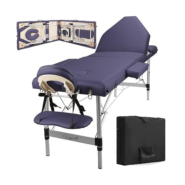 Vesgantti Table de Massage Pliante Portable Aluminium 3 Zones Lit Esthetique Professionnel Pliable Hauteur Réglable avec Hous