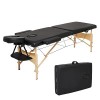 Meerveil Table de Massage, Pliante de 2 Sections Lit Cosmétique Pliante en Bois, avec l’Appui-Tête Amovible, Accoudoirs Régla