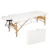 Meerveil Table de Massage, Pliante de 2 Sections Lit Cosmétique Pliante en Bois, avec l’Appui-Tête Amovible, Accoudoirs Régla