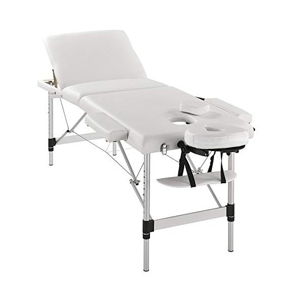 Juskys Table de Massage à 3 Zones - Pliable & réglable en Hauteur - Table de Soin Mobile en Aluminium, avec Repose-tête, acco