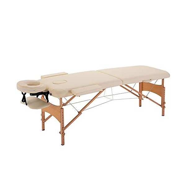 HOMCOM Lit/Table de Massage cosmetique Pliable en Bois 2 Zones Crème 