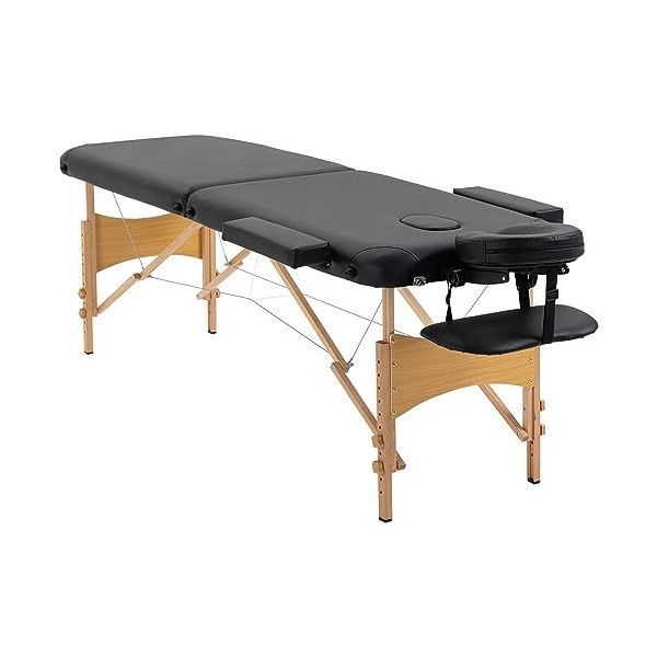 HOMCOM Lit/Table de Massage cosmetique Pliable en Bois 2 Zones Crème 