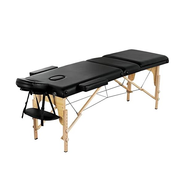 Abician Table de Massage Pliante Réglable en 8 Hauteurs Table de Massage Portable 3 Sections Pieds en Bois Massif Dossier Têt