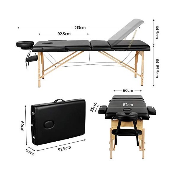 Abician Table de Massage Pliante Réglable en 8 Hauteurs Table de Massage Portable 3 Sections Pieds en Bois Massif Dossier Têt