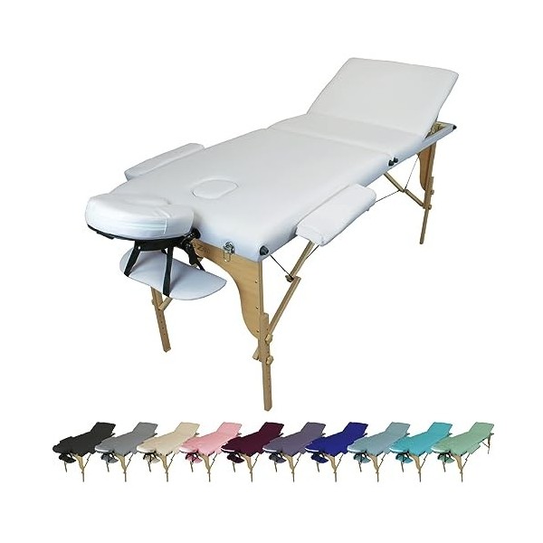 Vivezen - Table de massage pliante 3 zones en bois avec panneau reiki + accessoires et housse de transport - Plusieurs colori