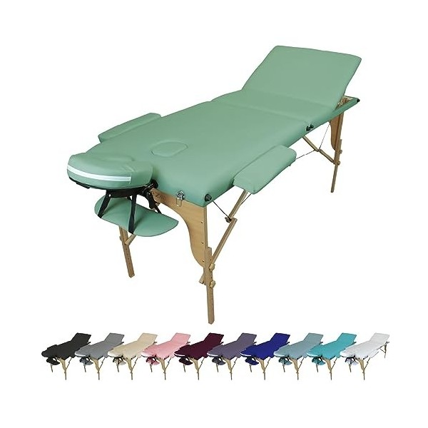 Vivezen - Table de massage pliante 3 zones en bois avec panneau reiki + accessoires et housse de transport - Plusieurs colori