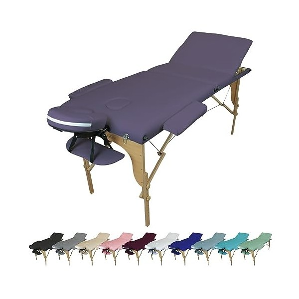 Vivezen - Table de massage pliante 3 zones en bois avec panneau reiki + accessoires et housse de transport - Plusieurs colori