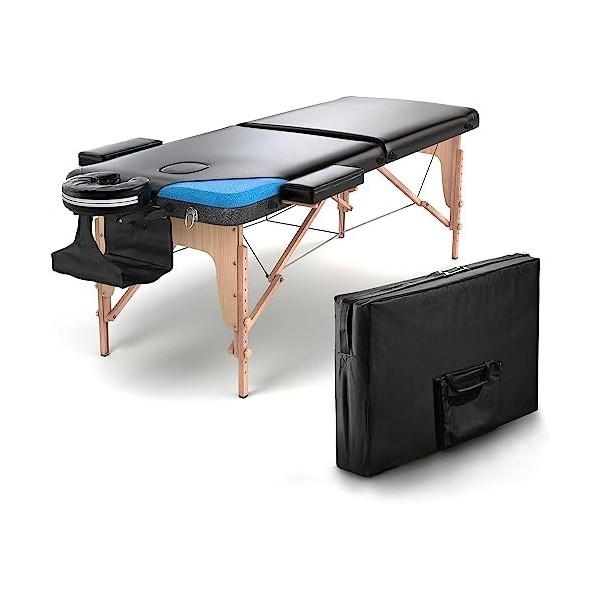 Fenixshop24 - Table de Massage Professionnelle 2 Zone en Bois de hêtre Pliable et transportable Hauteur réglable Compris Sac 