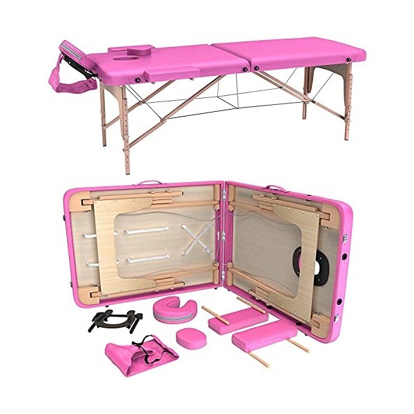 Fenixshop24 - Table de Massage Professionnelle 2 Zone en Bois de hêtre Pliable et transportable Hauteur réglable Compris Sac 