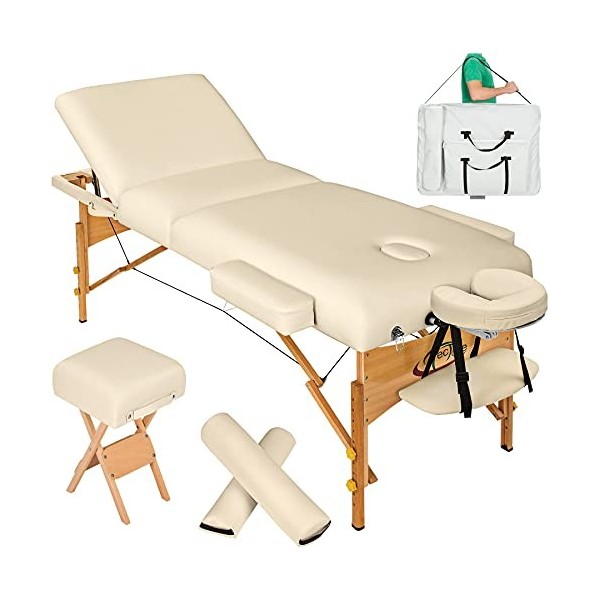 TecTake Table de Massage cosmetique lit épaisseur de Coussin 10cm + Accessoires - diverses Couleurs au Choix - Beige 