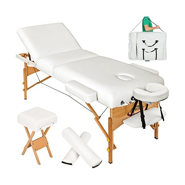 TecTake Table de Massage cosmetique lit épaisseur de Coussin 10cm + Accessoires - diverses Couleurs au Choix - Beige 