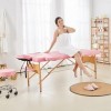 Yaheetech Banc de massage mobile 2 zones réglable en hauteur avec pieds en bois et sac de transport pliable Rose clair