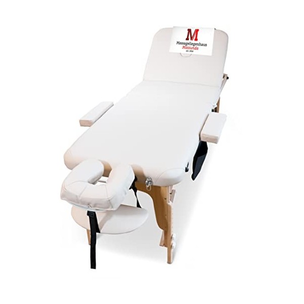 MASSUNDA All INKL Chaise de Massage Pliante et réglable en Hauteur – Table de Massage Mobile en Bois Massif avec Housse en ép