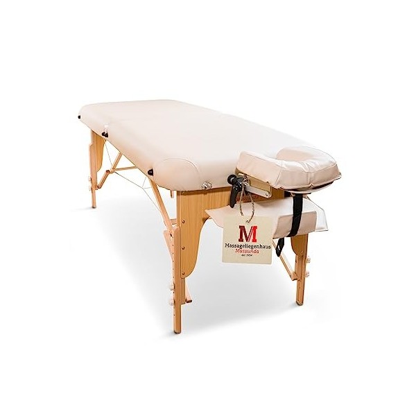 MASSUNDA Comfort Deluxe - Table de Massage Pliante et réglable en Hauteur, Table de Massage Pliable en Bois Massif, Repose-Br